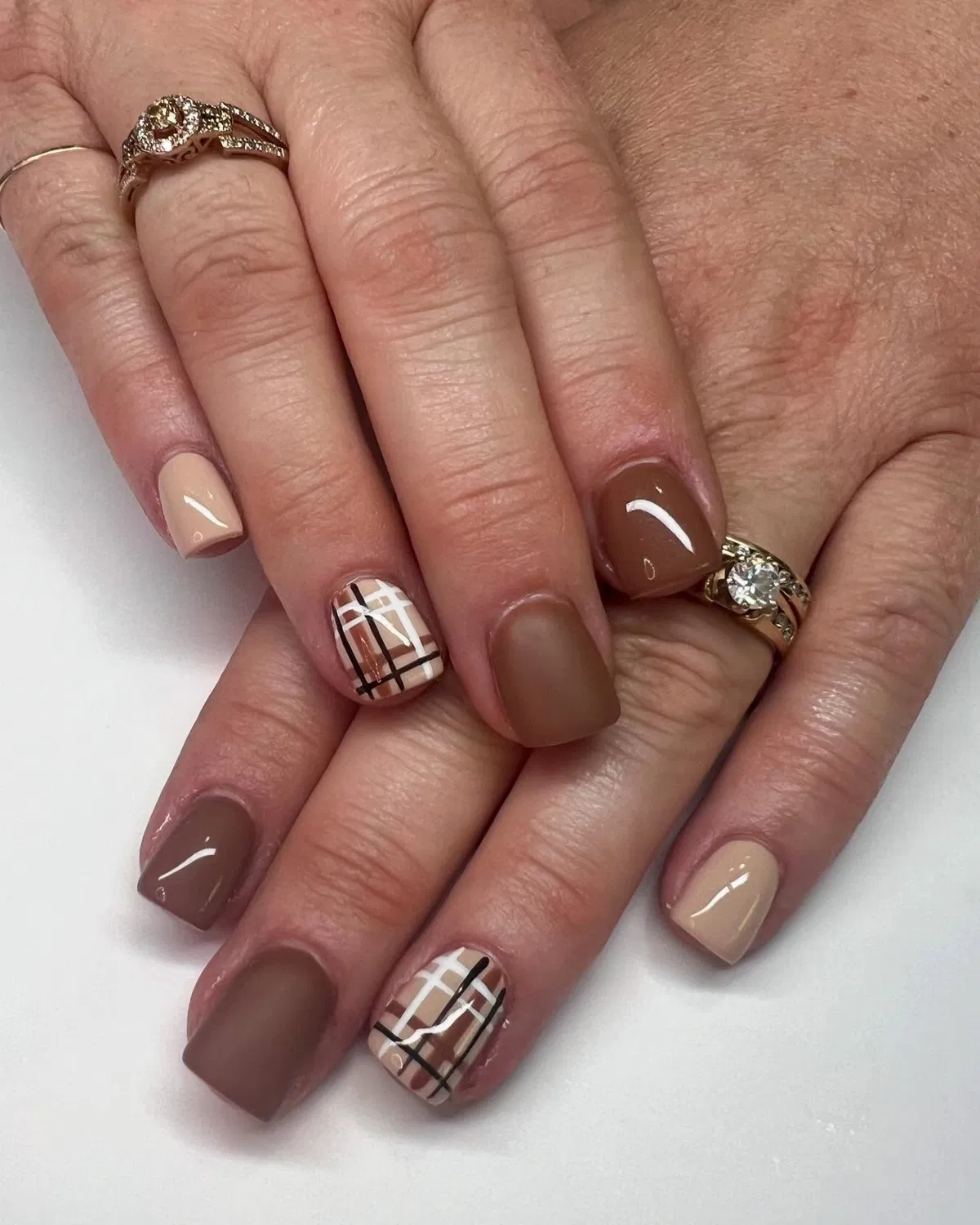 Neutral solids with beige plaid accents