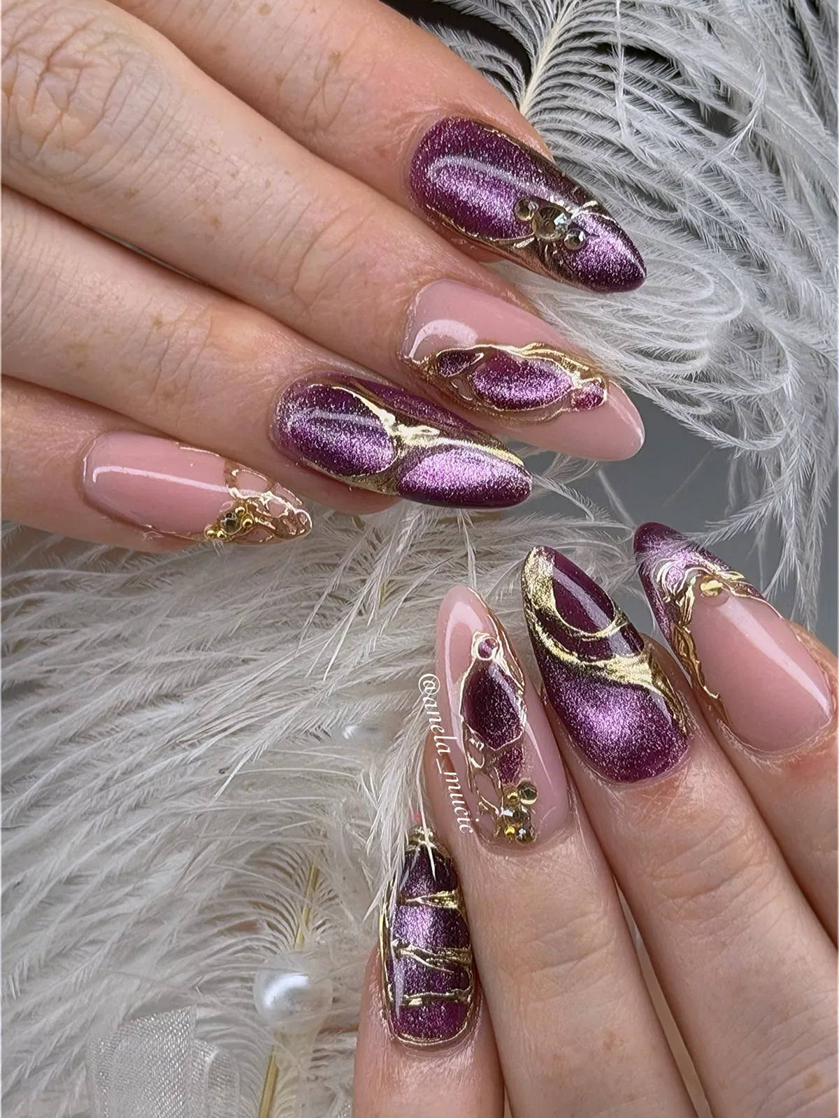Nude and Plum Shimmer with Gold Outlines and Crystals