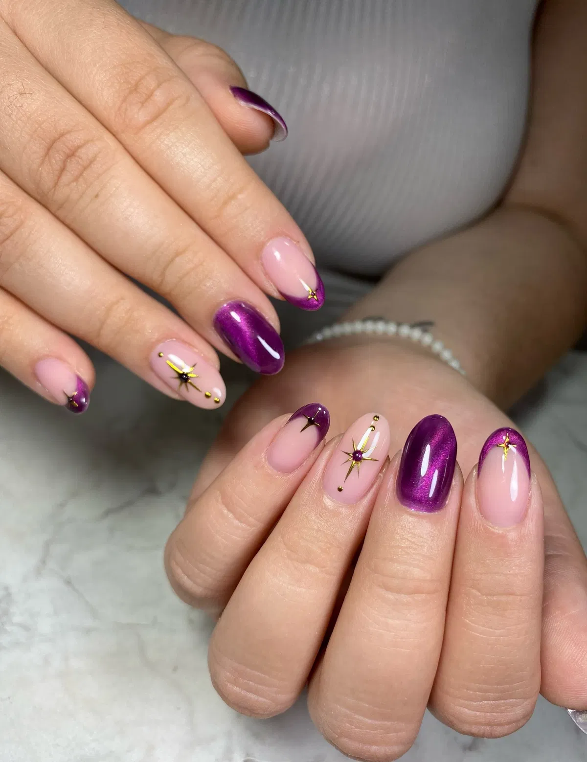 Nude and purple mix with gold starburst accents
