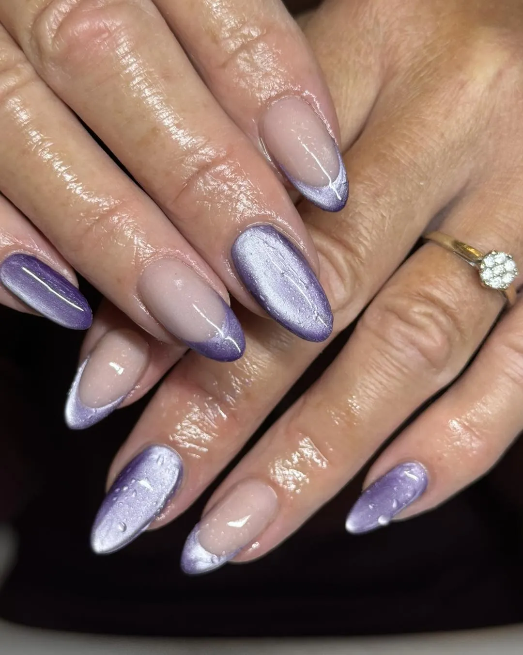 Nude Base with Metallic Purple French Tips