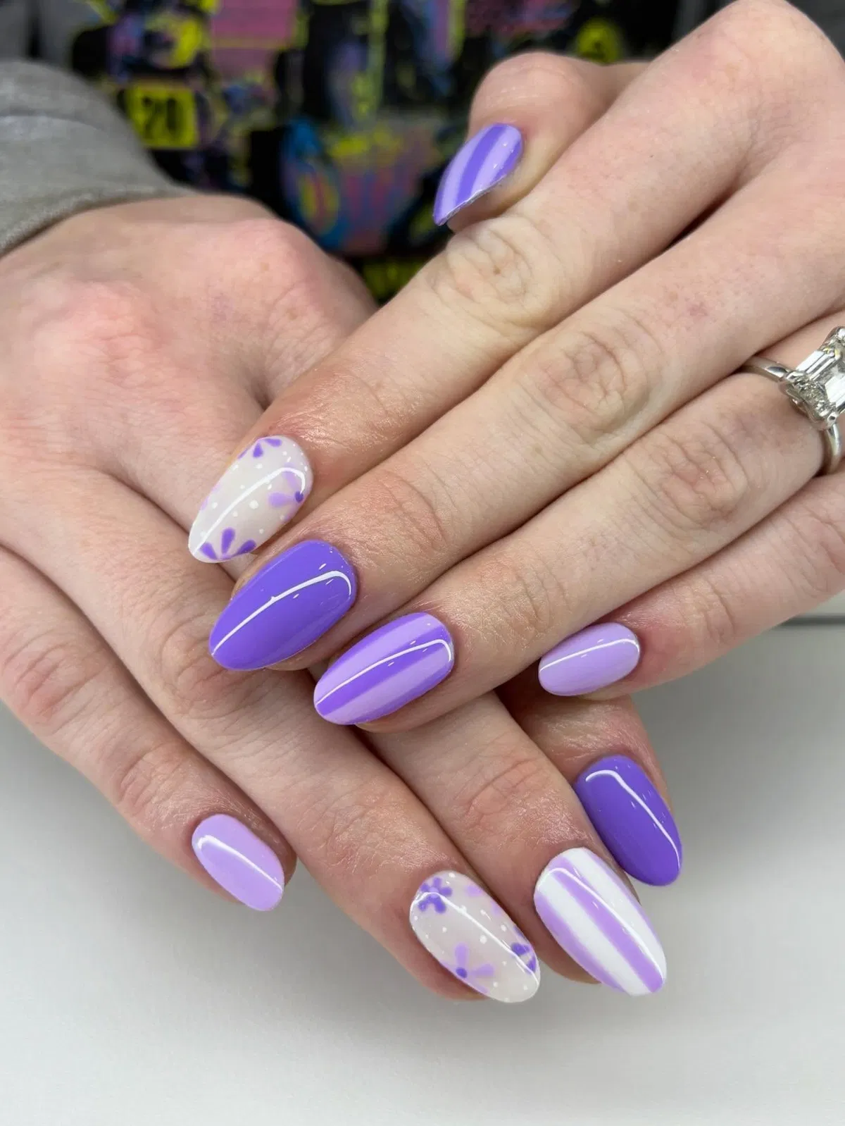 Lavender and purple mix with dotted floral accents