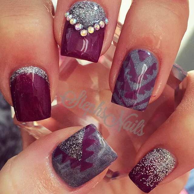 Plum and Gray with Glitter and Stud Accents