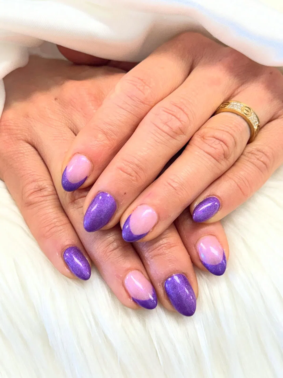 Shimmery purple tips with solid purple accents