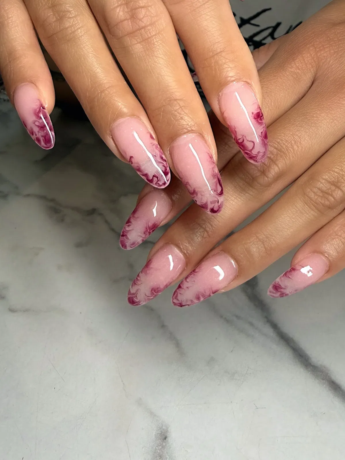 Sheer Pink with Plum Smoky Tip Swirls