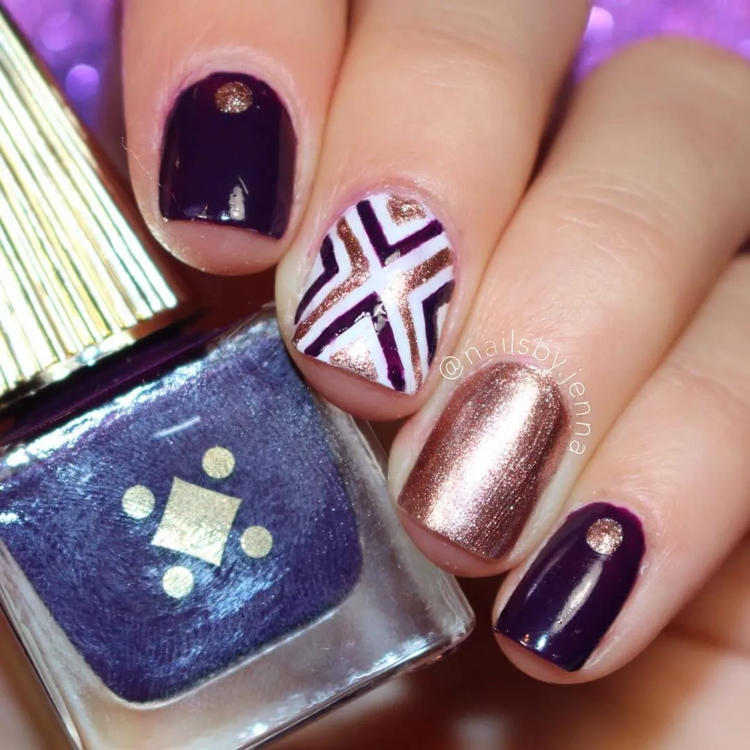 Geometric plum, white, and rose-gold mix