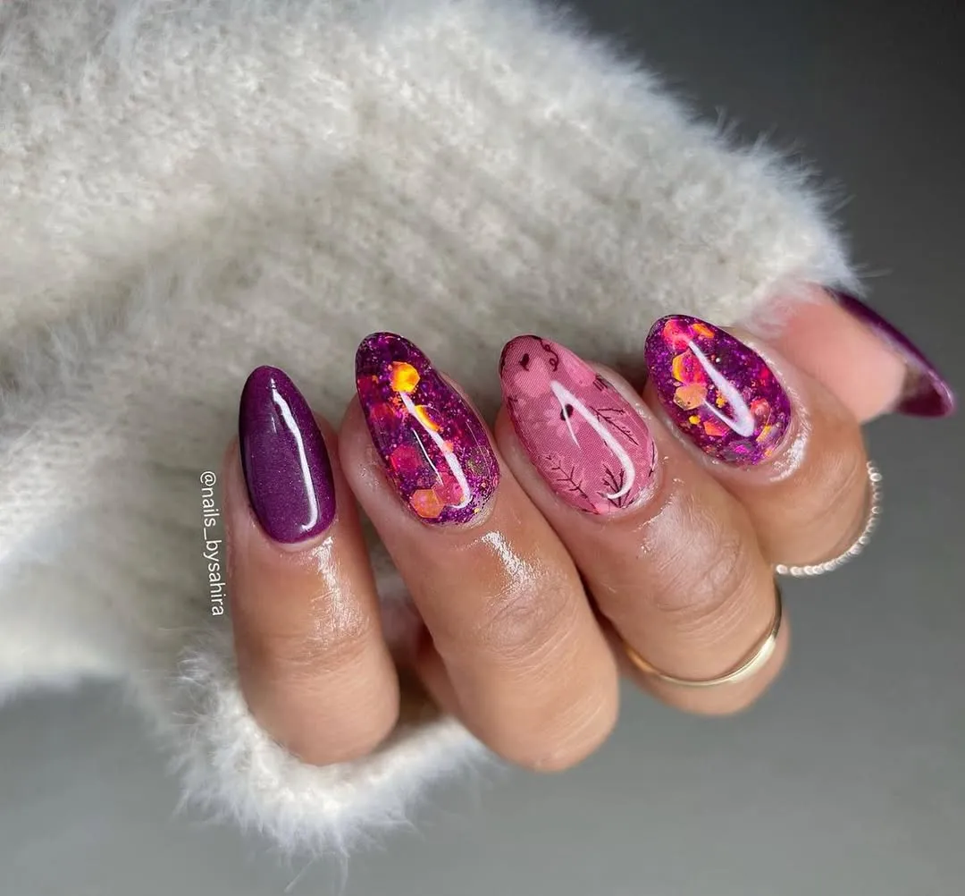 Plum solids with confetti glitter accents