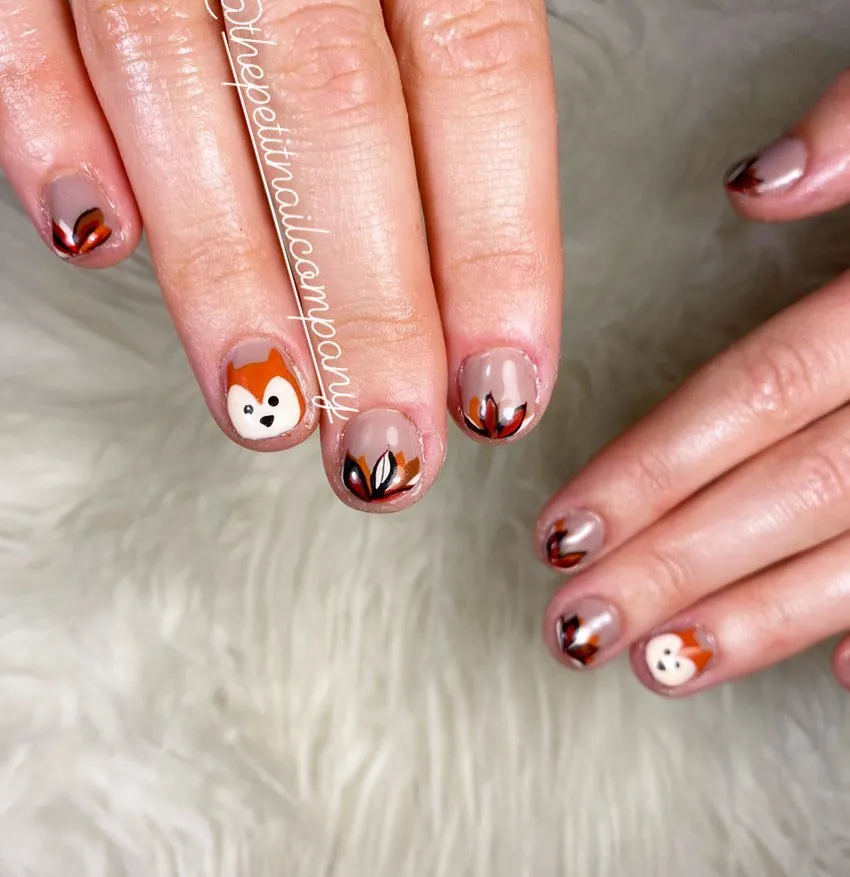 Nude Base with Leaf Tips and Fox Accents