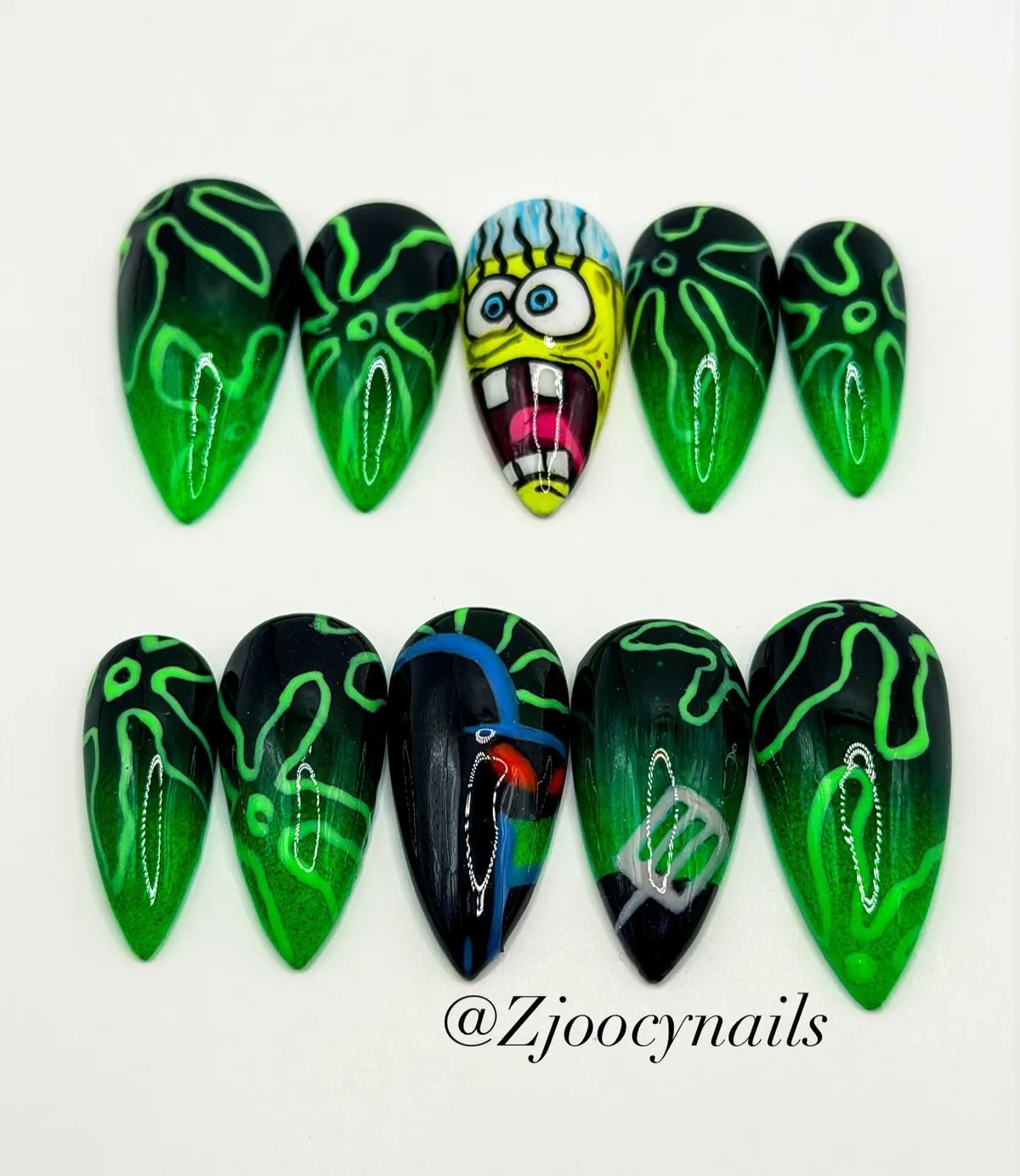 Green-black gradient set with cartoon face accents
