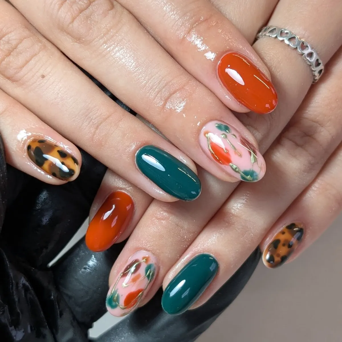 Teal, Orange, Tortoiseshell, and Abstract Floral Accents
