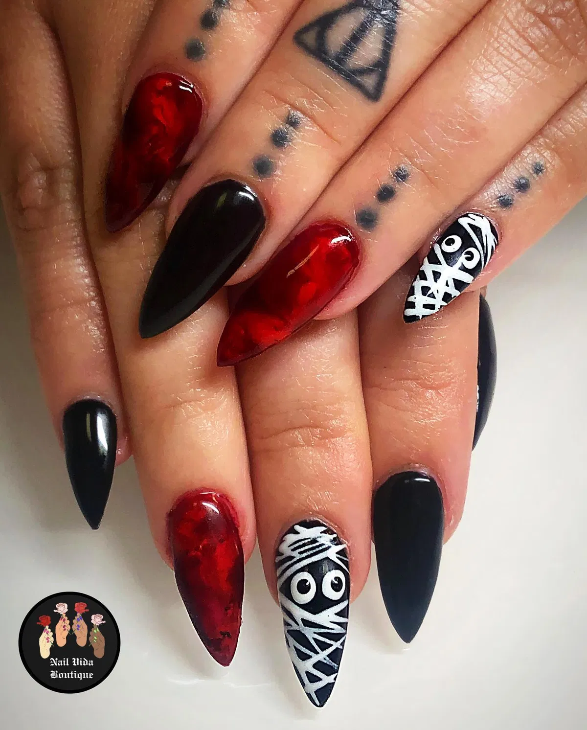 Black and red marbled stiletto with mummy-eye accents