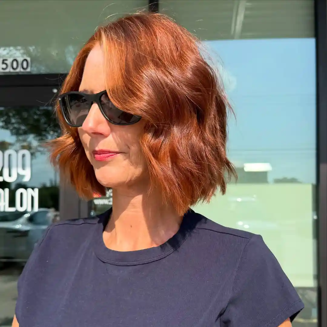 Copper Wavy Bob with Sunglasses