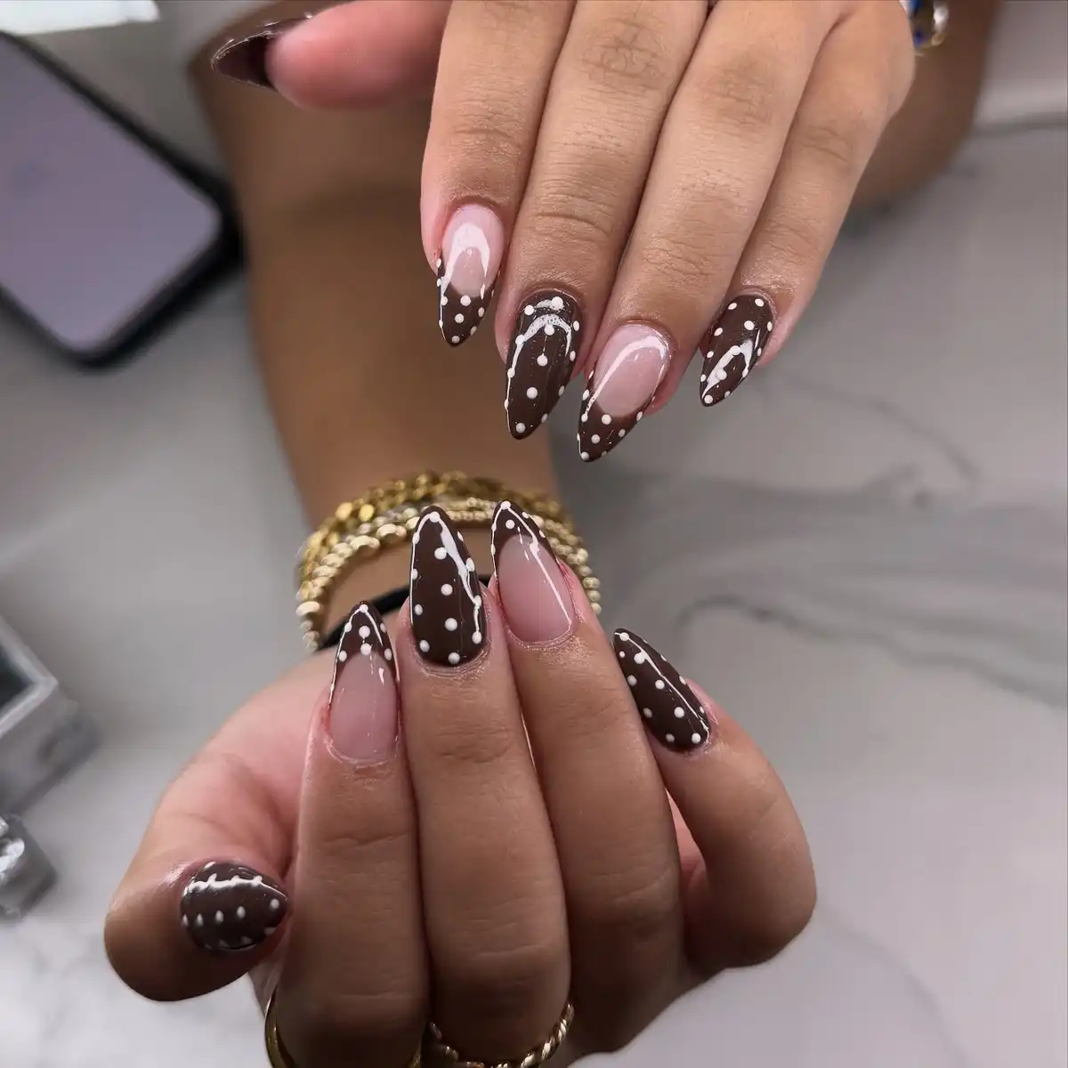 Nude and Brown with White Dots