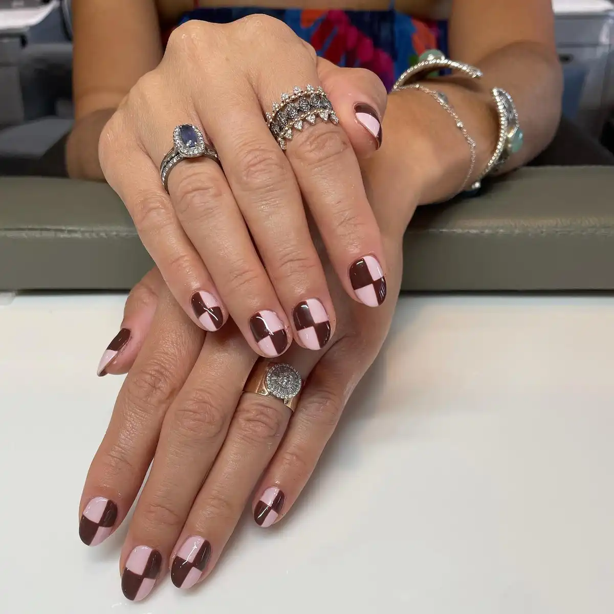Brown and light pink checkerboard blocks