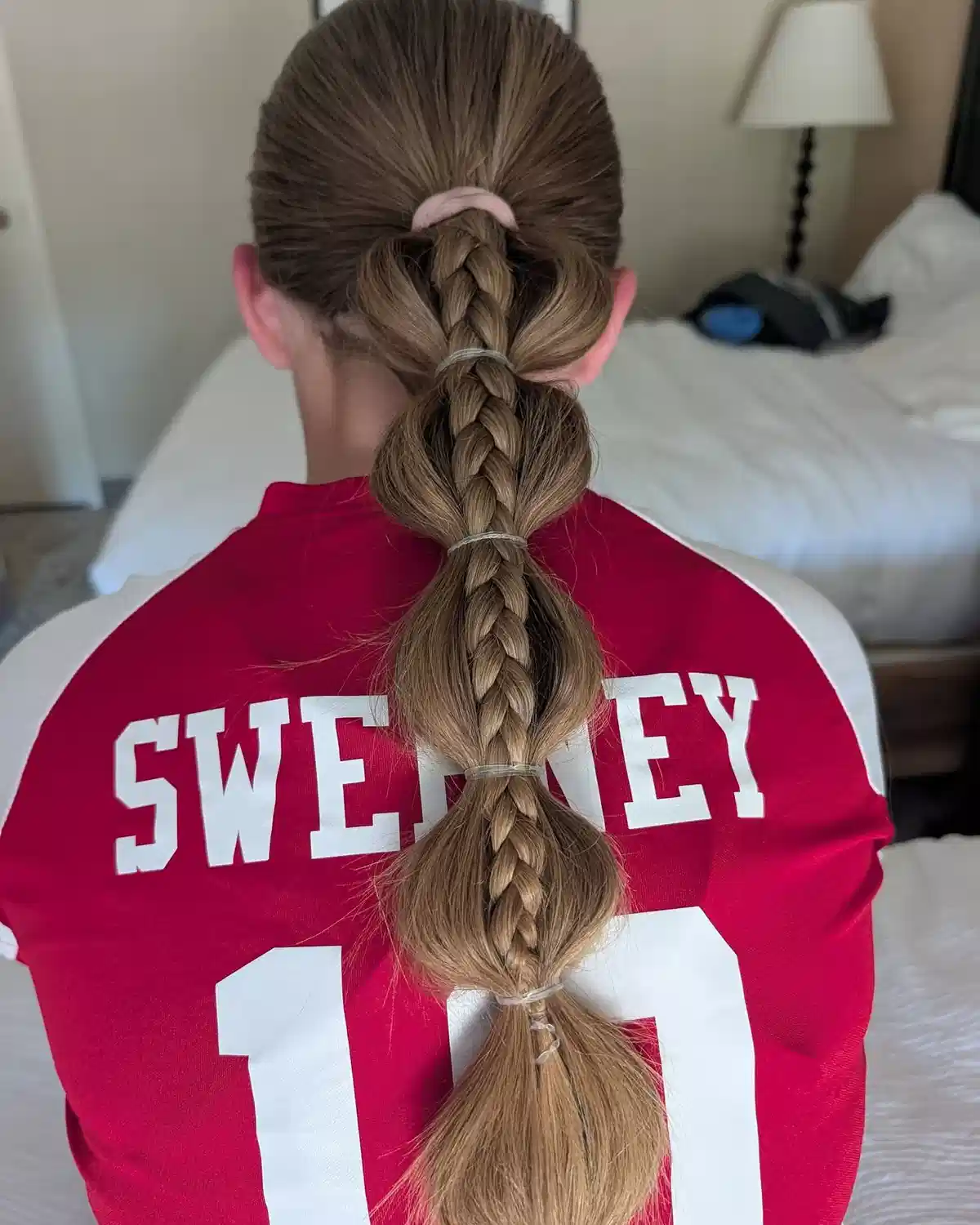 Braided bubble ponytail with clear elastics
