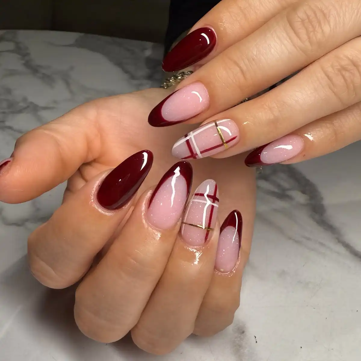 Maroon and Pale Pink with Plaid Line Accents