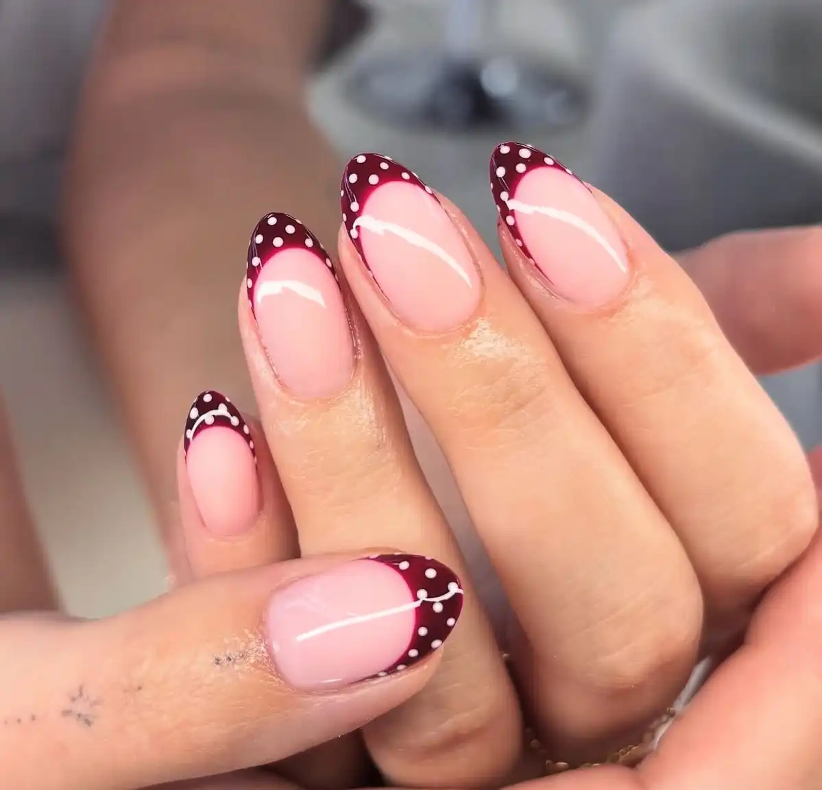 Polka-Dot Maroon French Tips