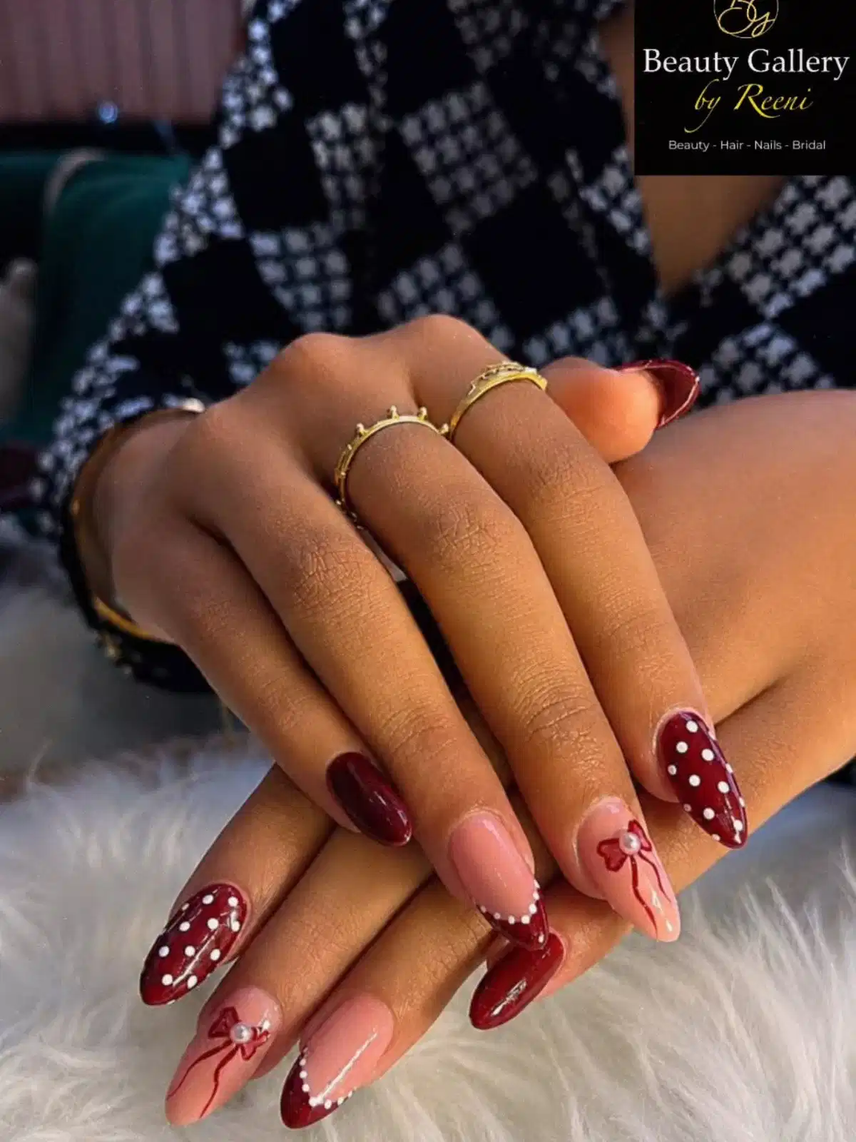 Polka Dots and Bow Accent with Maroon Tips
