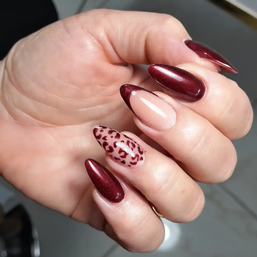 Shimmery Maroon Mix with Leopard Accent