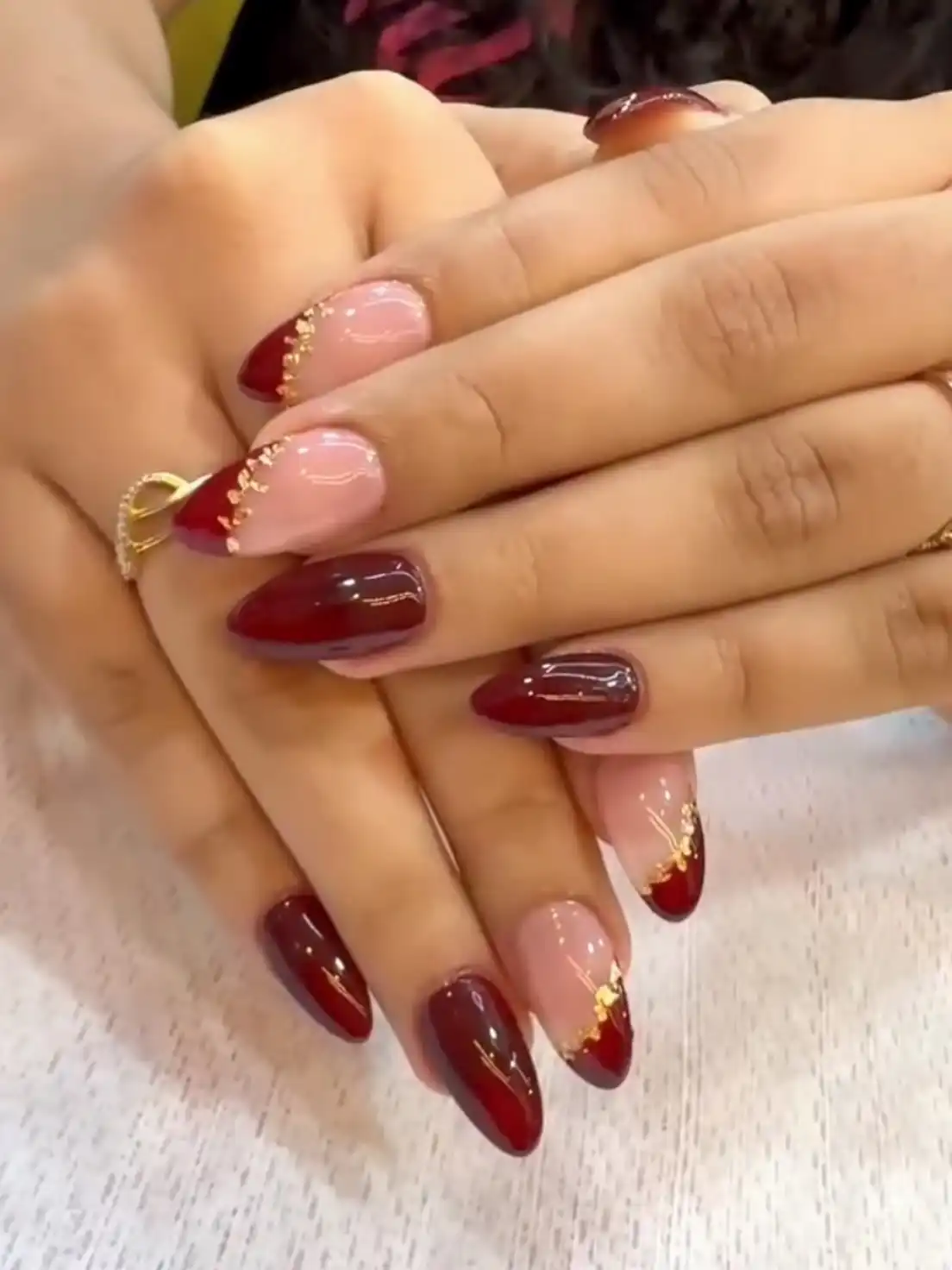 Maroon Tips with Gold Foil-Like Accents