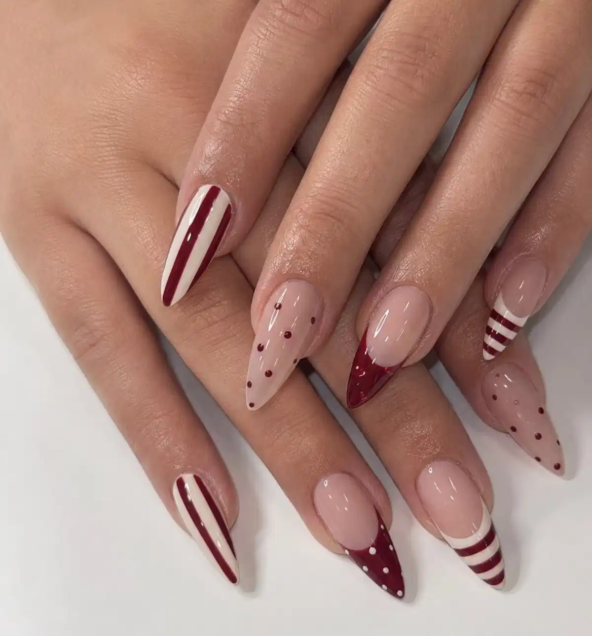 Graphic Stripes and Dots with Maroon Tips