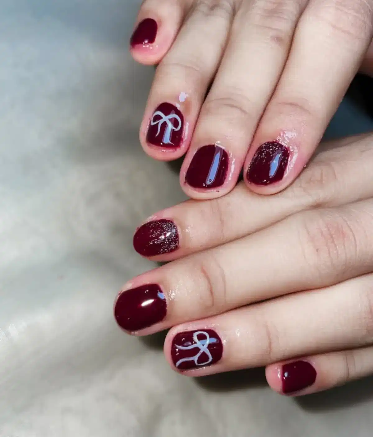 Short Maroon Squares with White Bow Line Art
