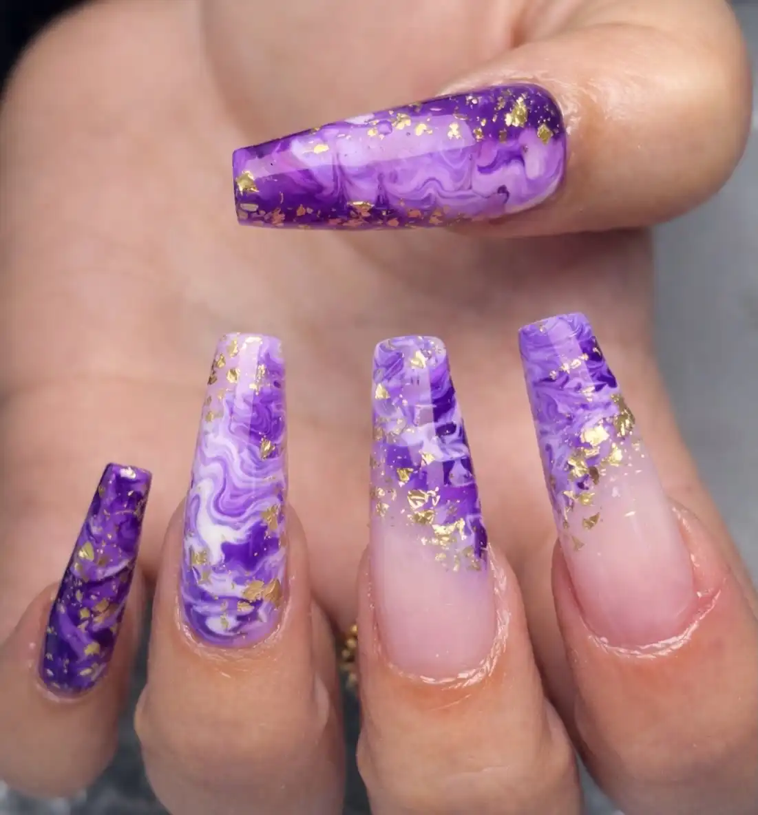 Purple marble swirls with gold flecks