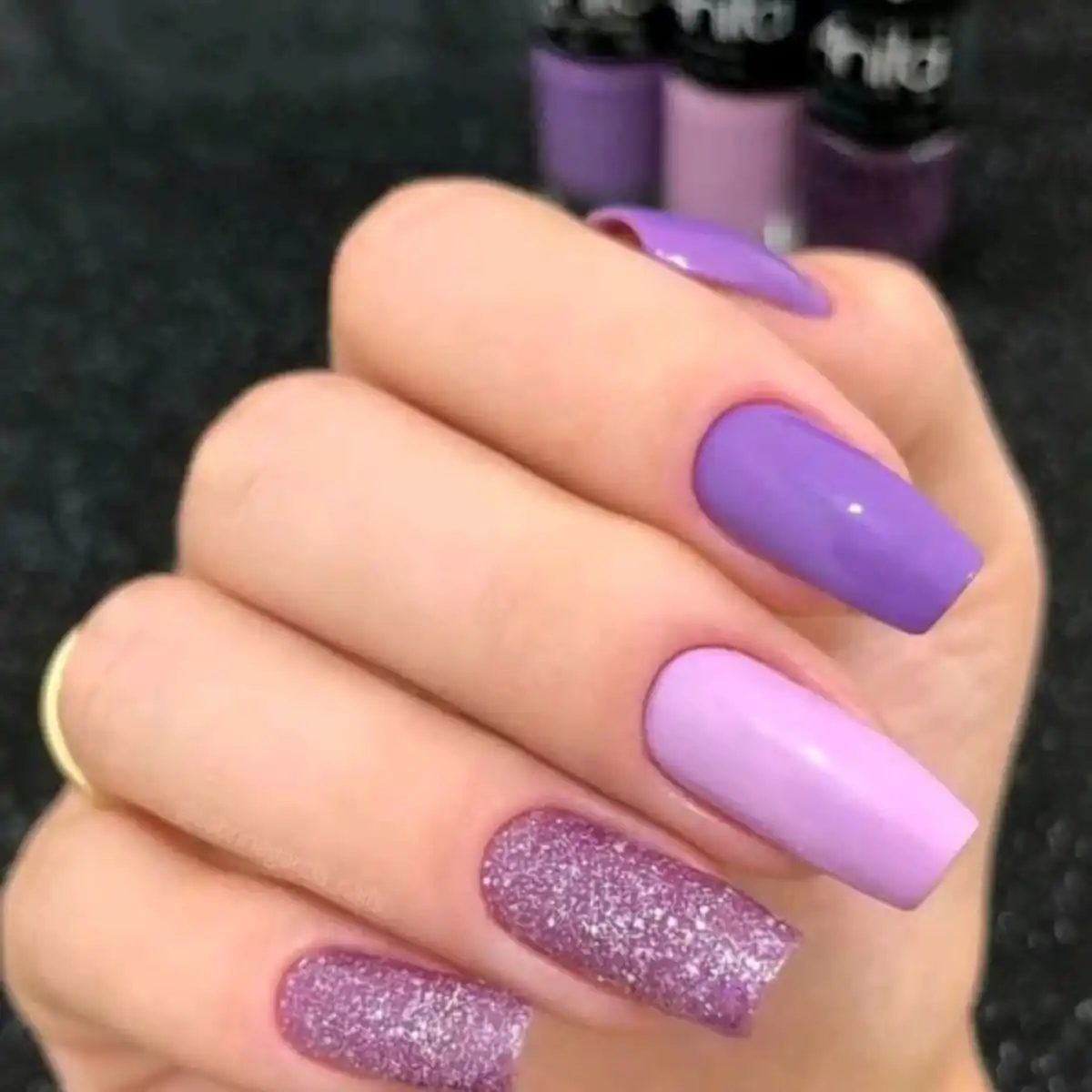 Purple and lavender mix with glitter accents