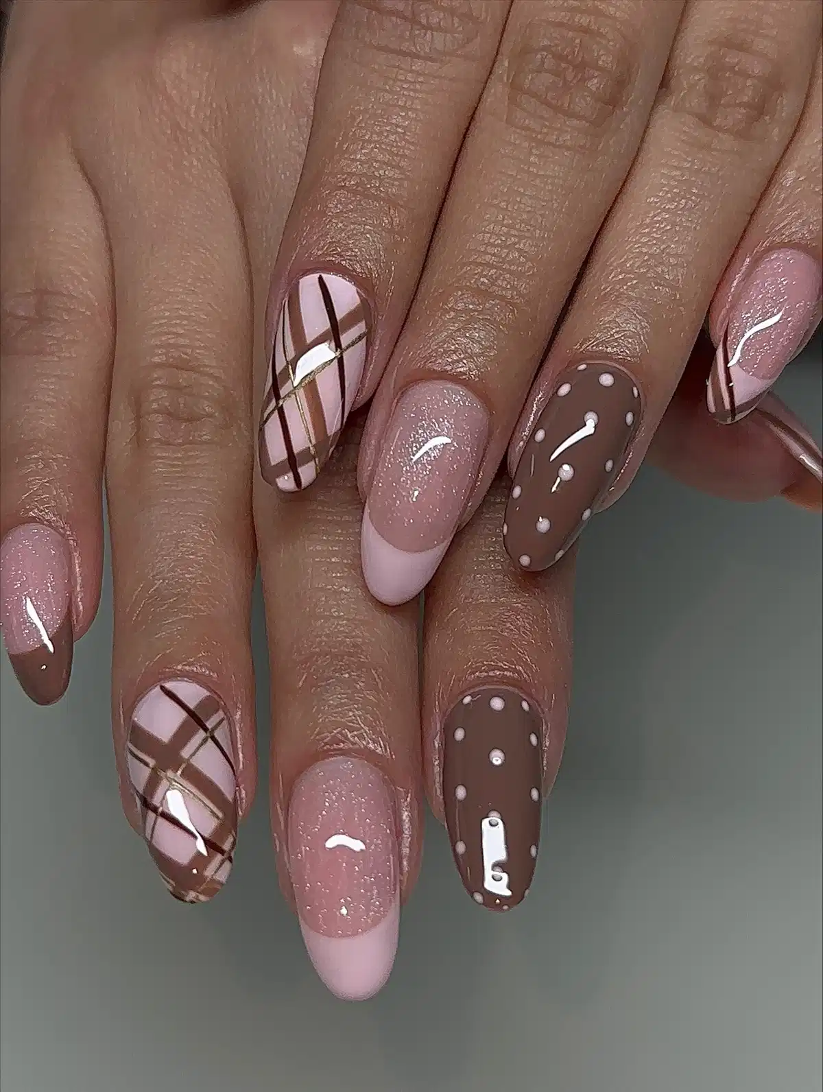 Plaid, Polka Dots, and Glitter French Tips