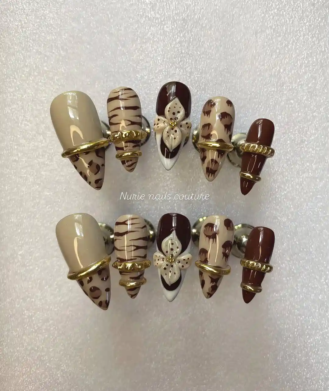 Animal-print set with floral center accents and gold ring props