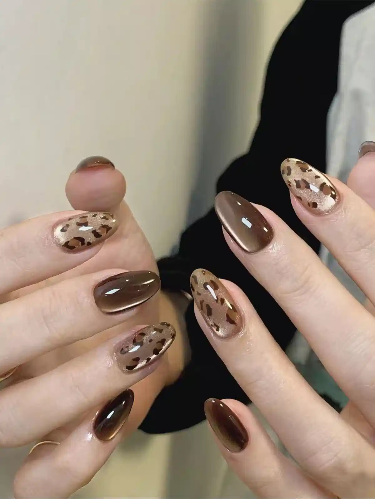 Brown solids with spotted accent nails