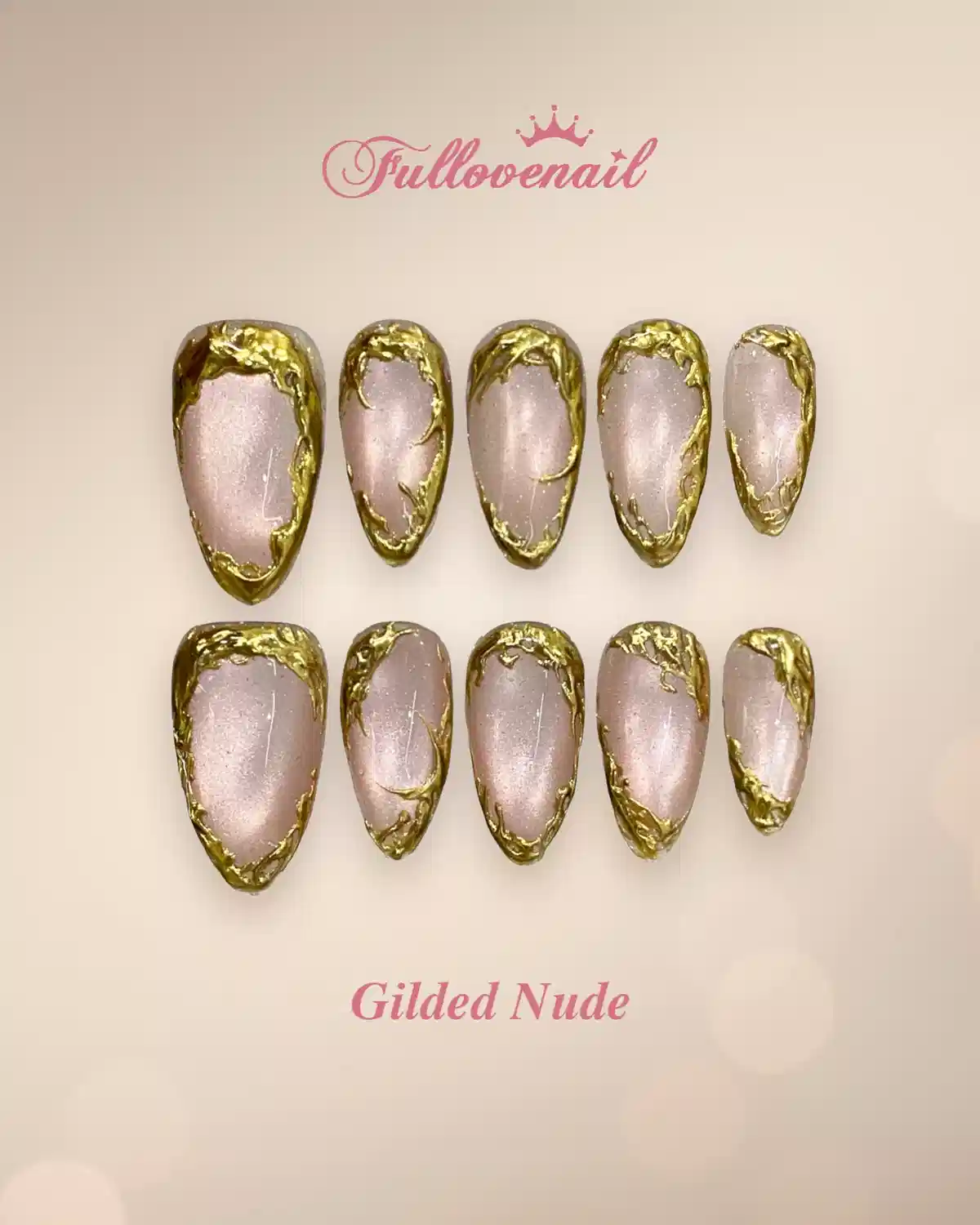 Pale nude set with irregular raised gold borders