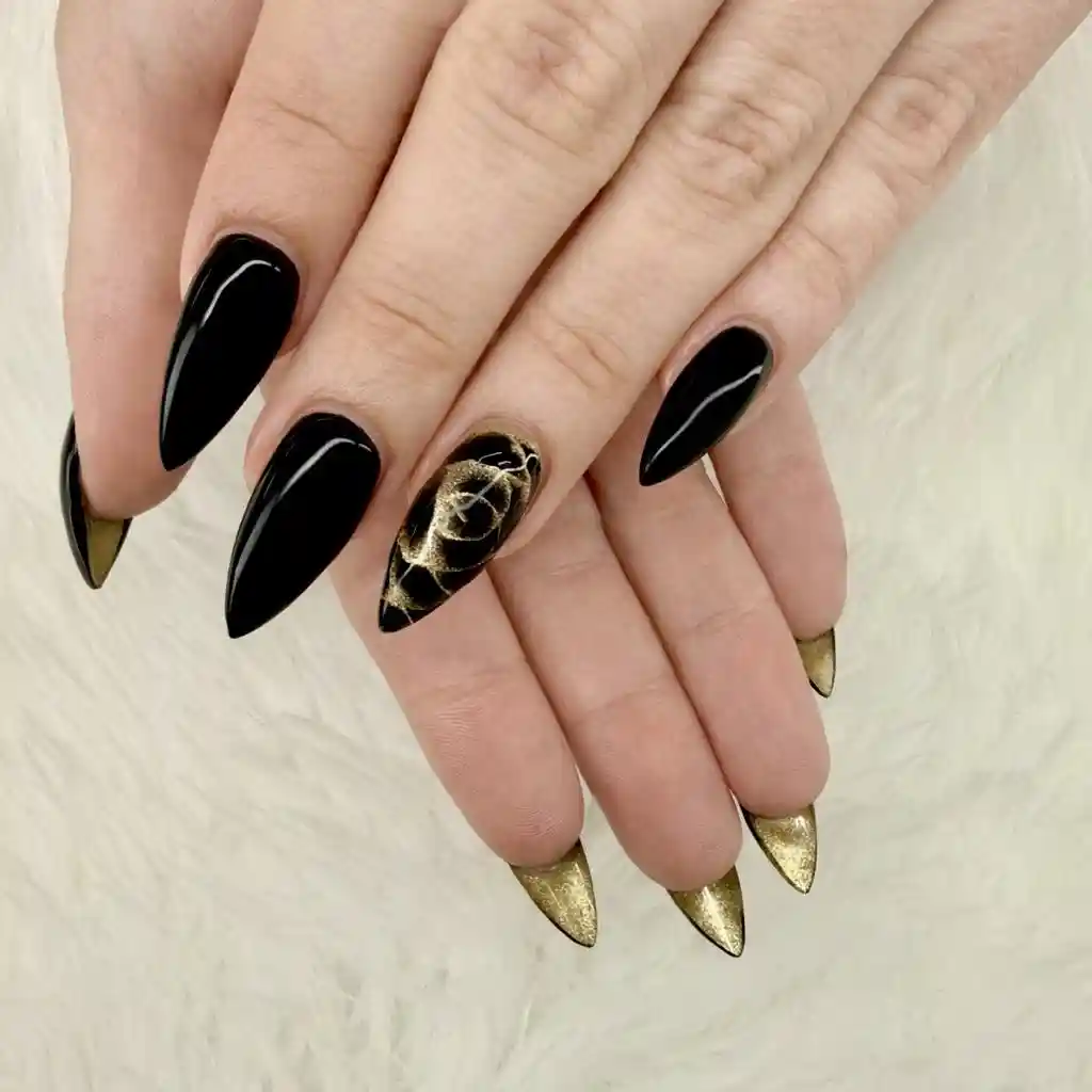 Glossy black set with gold rose accent