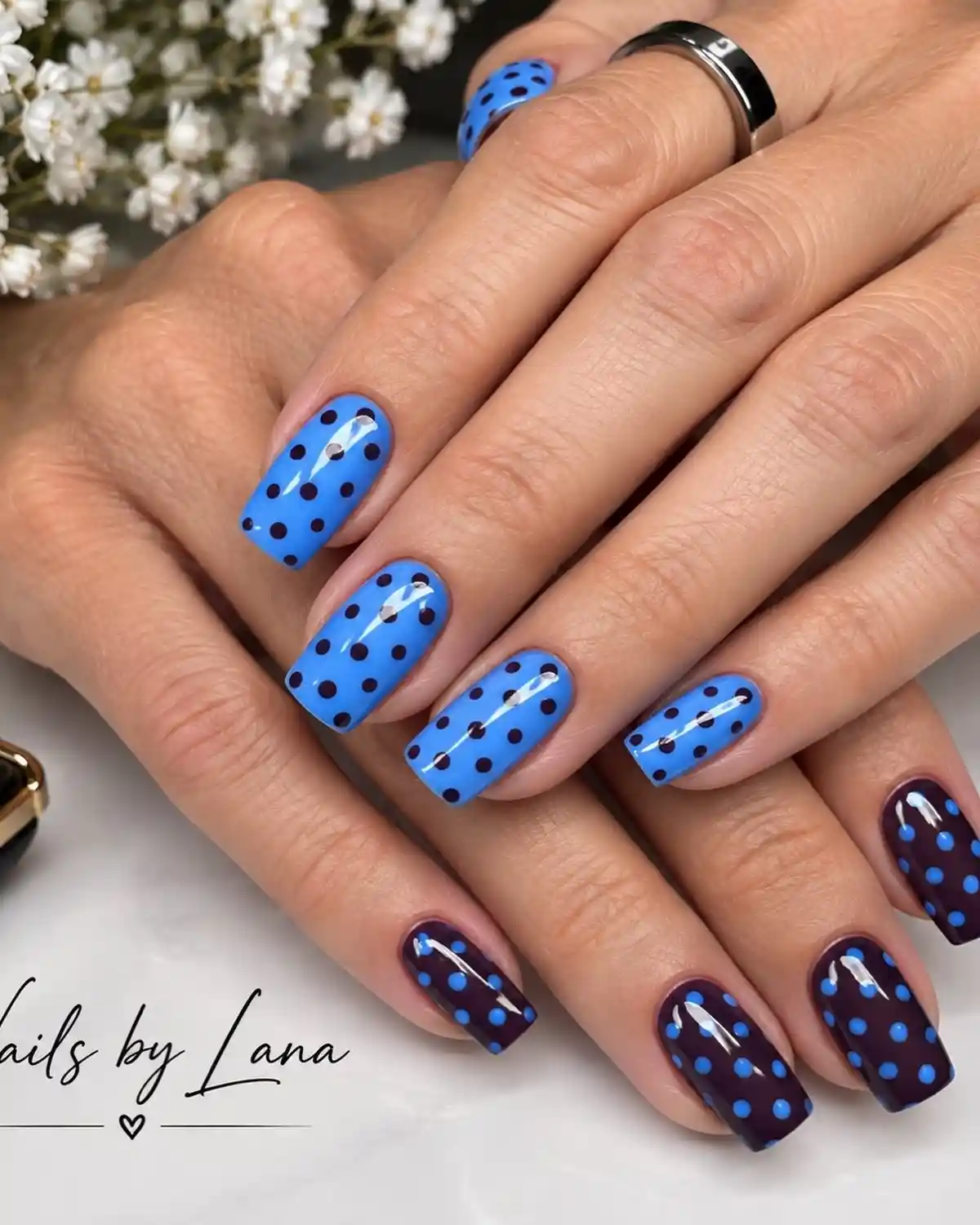 Blue and purple polka-dot set