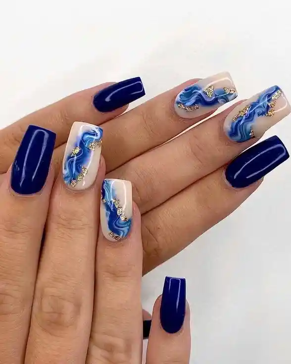 Navy solids with blue-white marble and gold accents