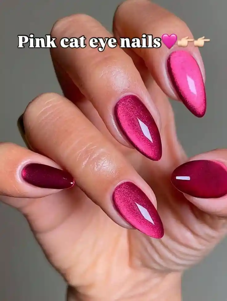 Bright pink cat-eye set with glossy shine
