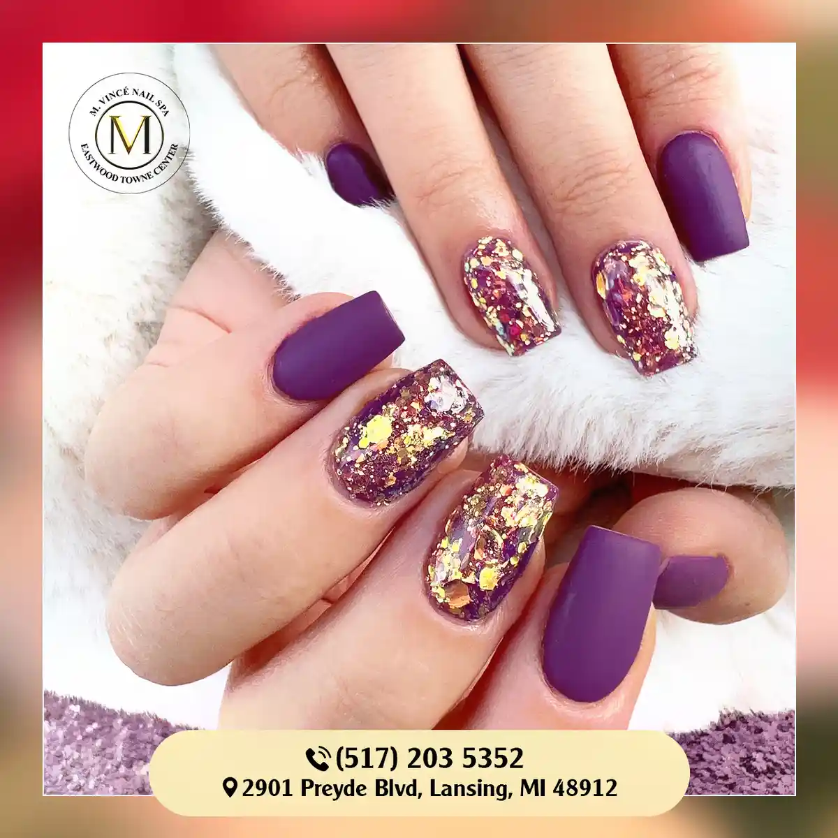 Matte Purple with Multicolor Glitter Accent Nails
