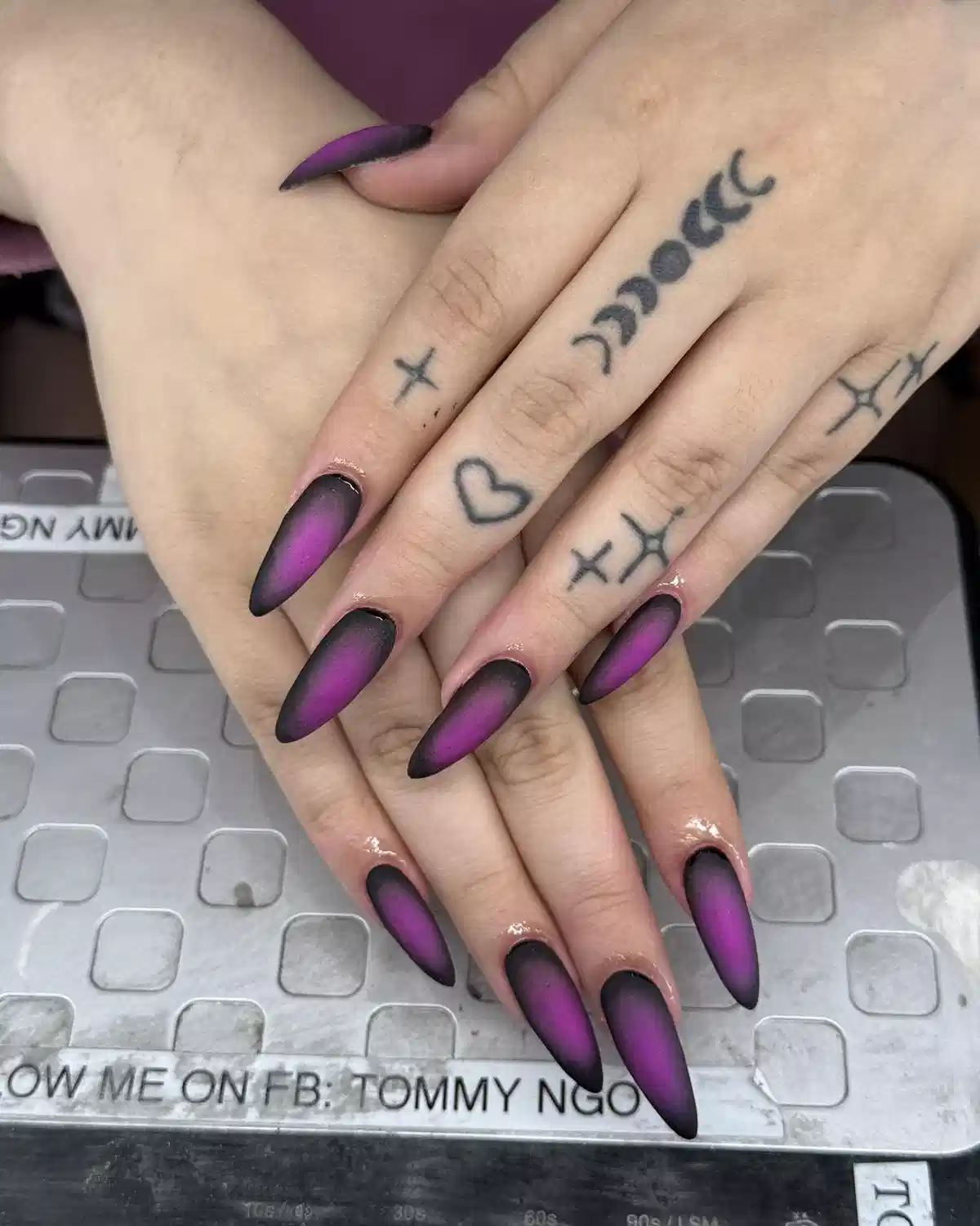 Matte magenta-purple to black stiletto ombre