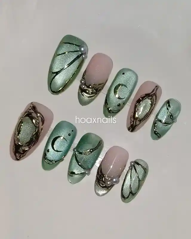 Metallic mint set with crescent moons and raised framing