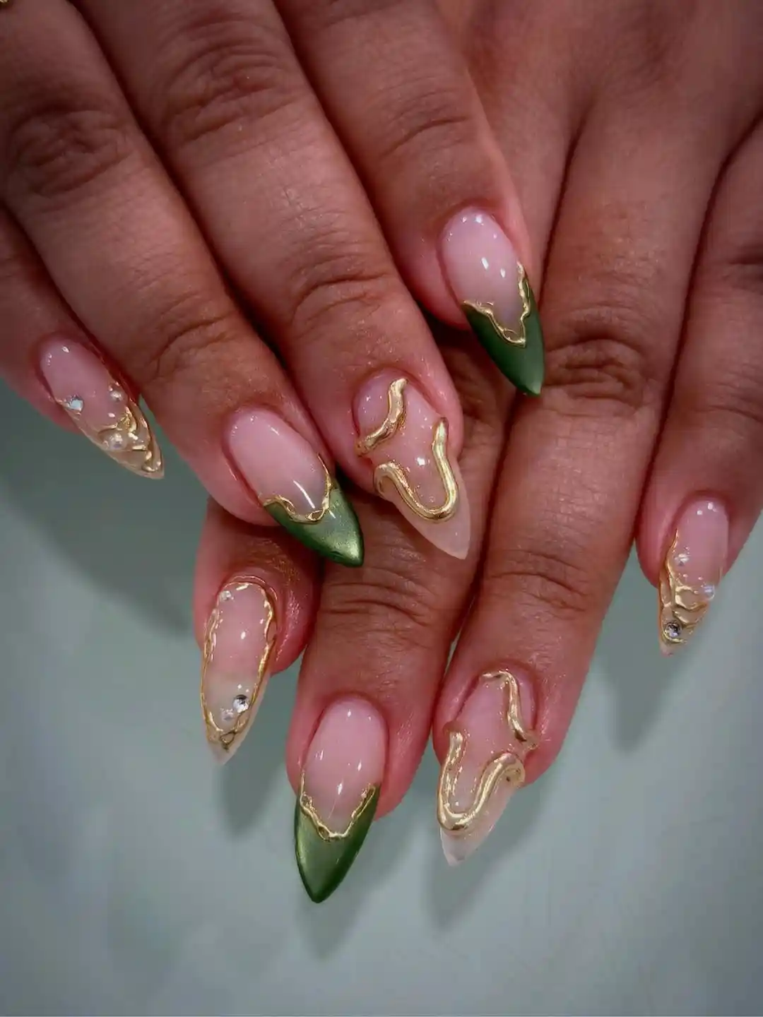 Green Tips with Raised Gold Contour Lines