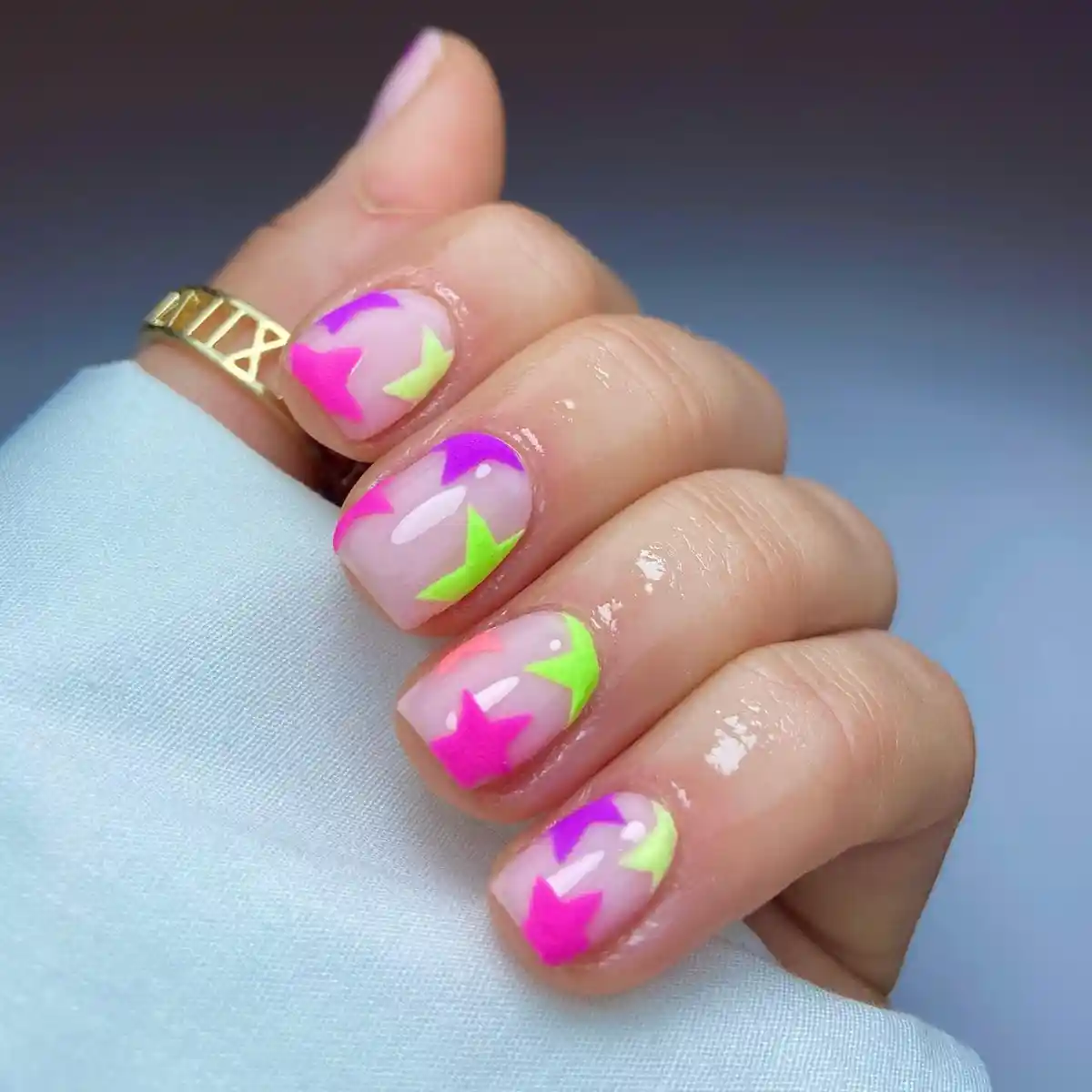 Neon star confetti on nude base
