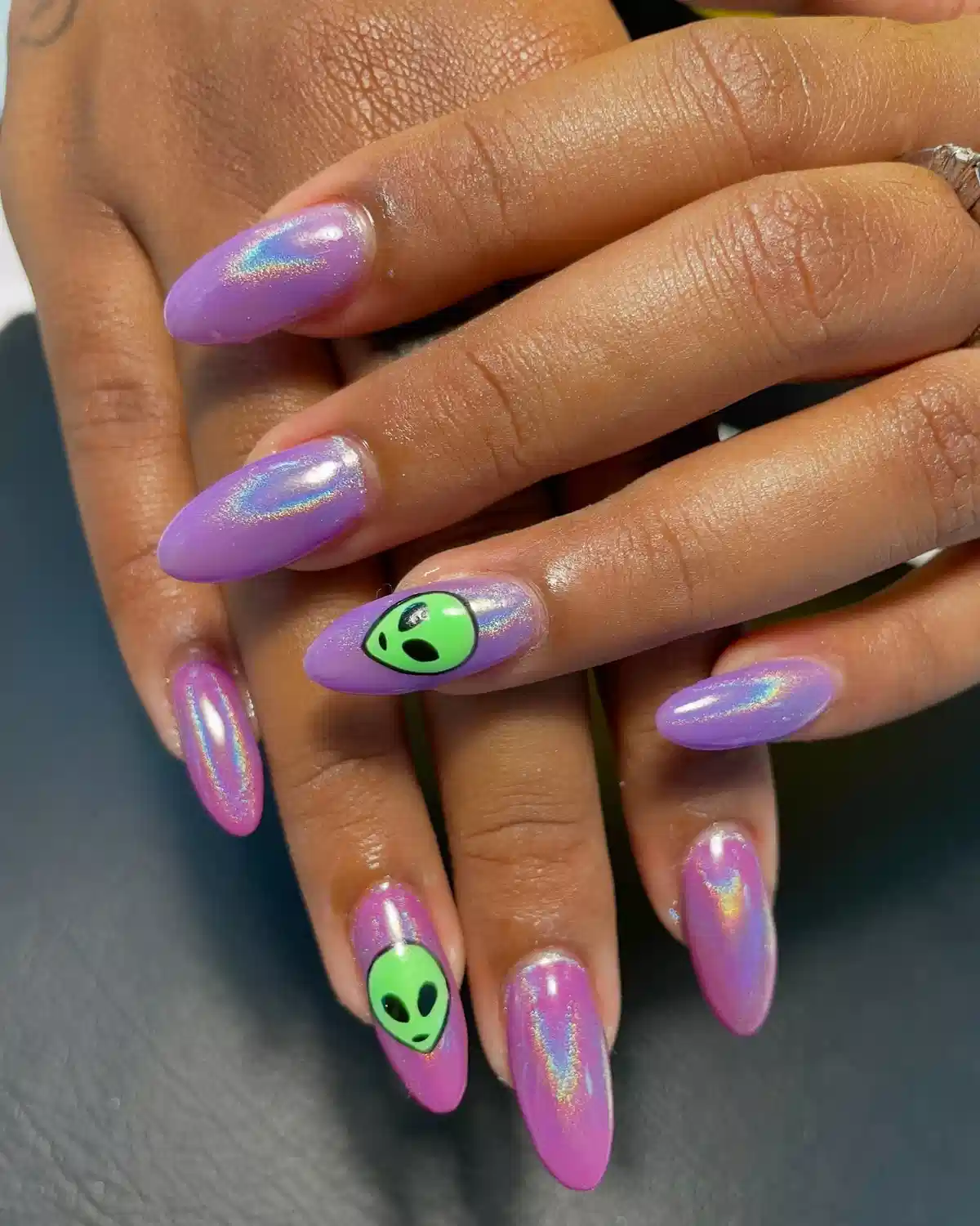 Iridescent lavender with green alien accents