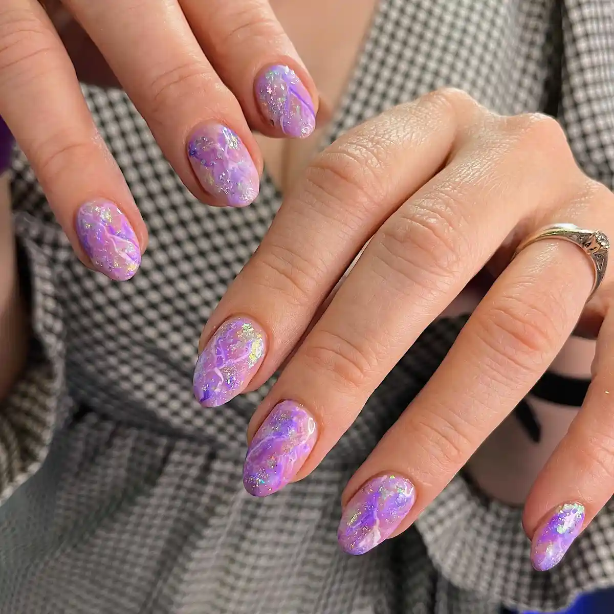 Glossy purple marbled almonds with iridescent flecks