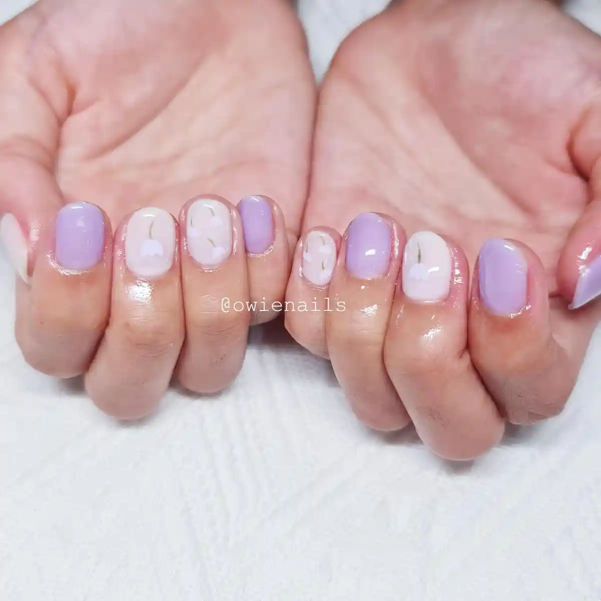 Short pastel lavender and milky white with tiny florals