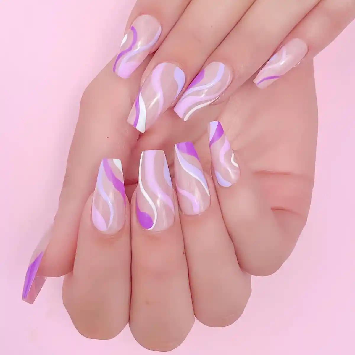 Long glossy wavy pastel purple and white stripes