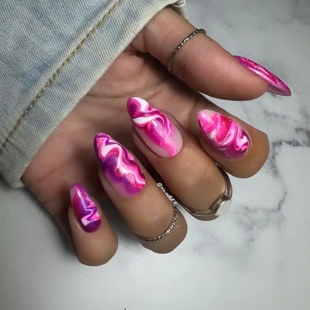 Glossy pink and purple swirl set with shimmery accents