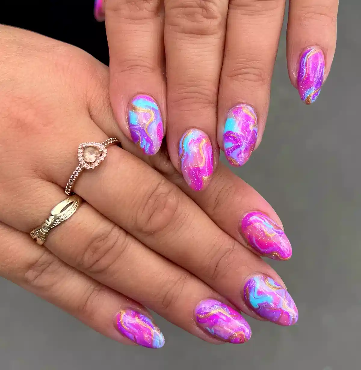 Pink-purple marble with blue and gold veining