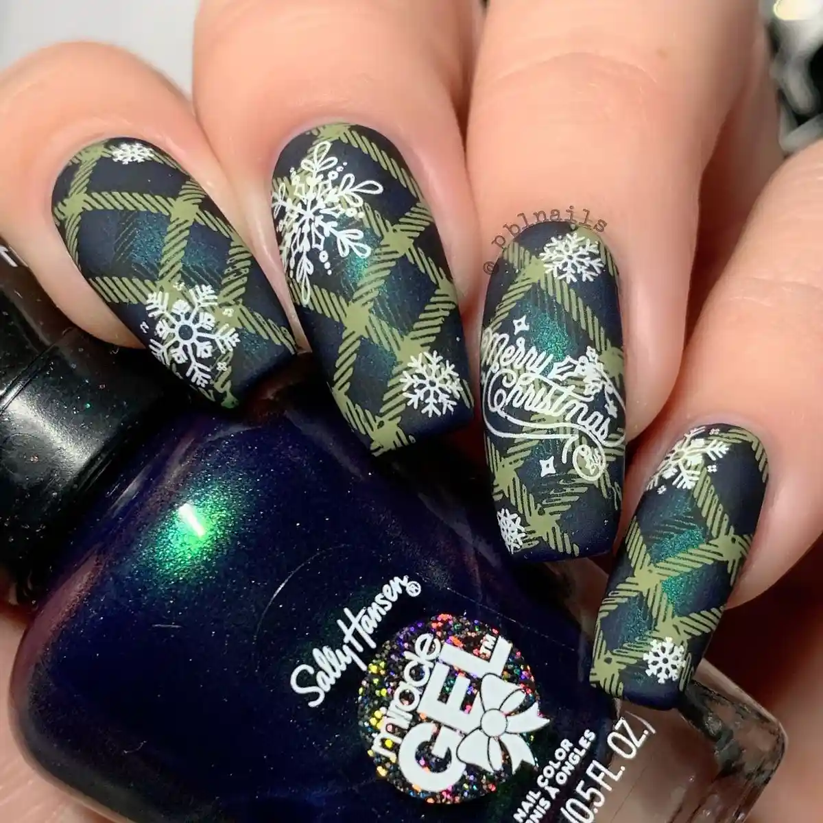 Matte dark plaid with white snowflakes and 'Merry Christmas' text