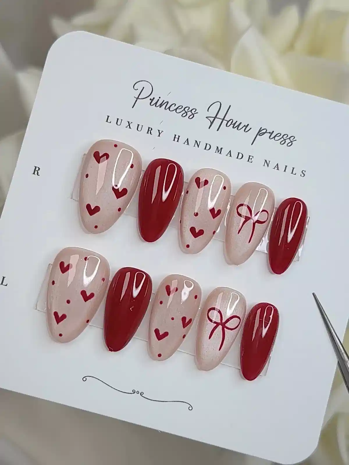 Red and nude heart-print set with bow detail
