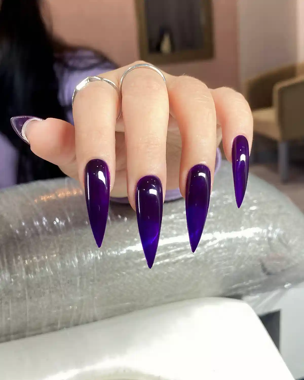 Extra-Long Deep Purple Stilettos with Darker Base