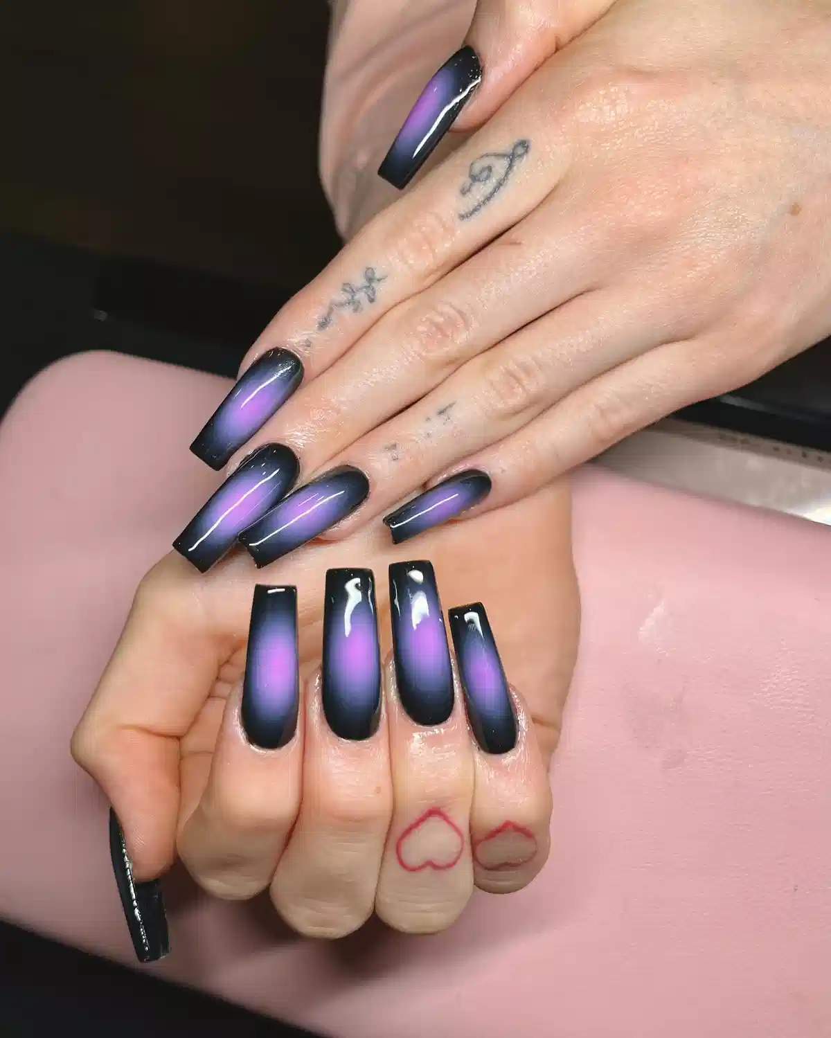 Coffin Nails with Purple Center Glow on Black